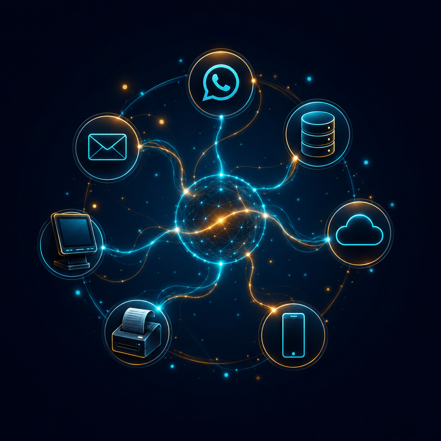 Integraciones: WhatsApp, Stripe, Google