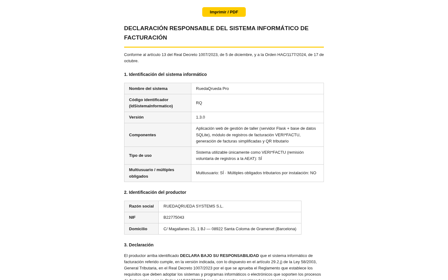 Panel VeriFactu de RuedaQrueda Pro con registros enviados a la AEAT